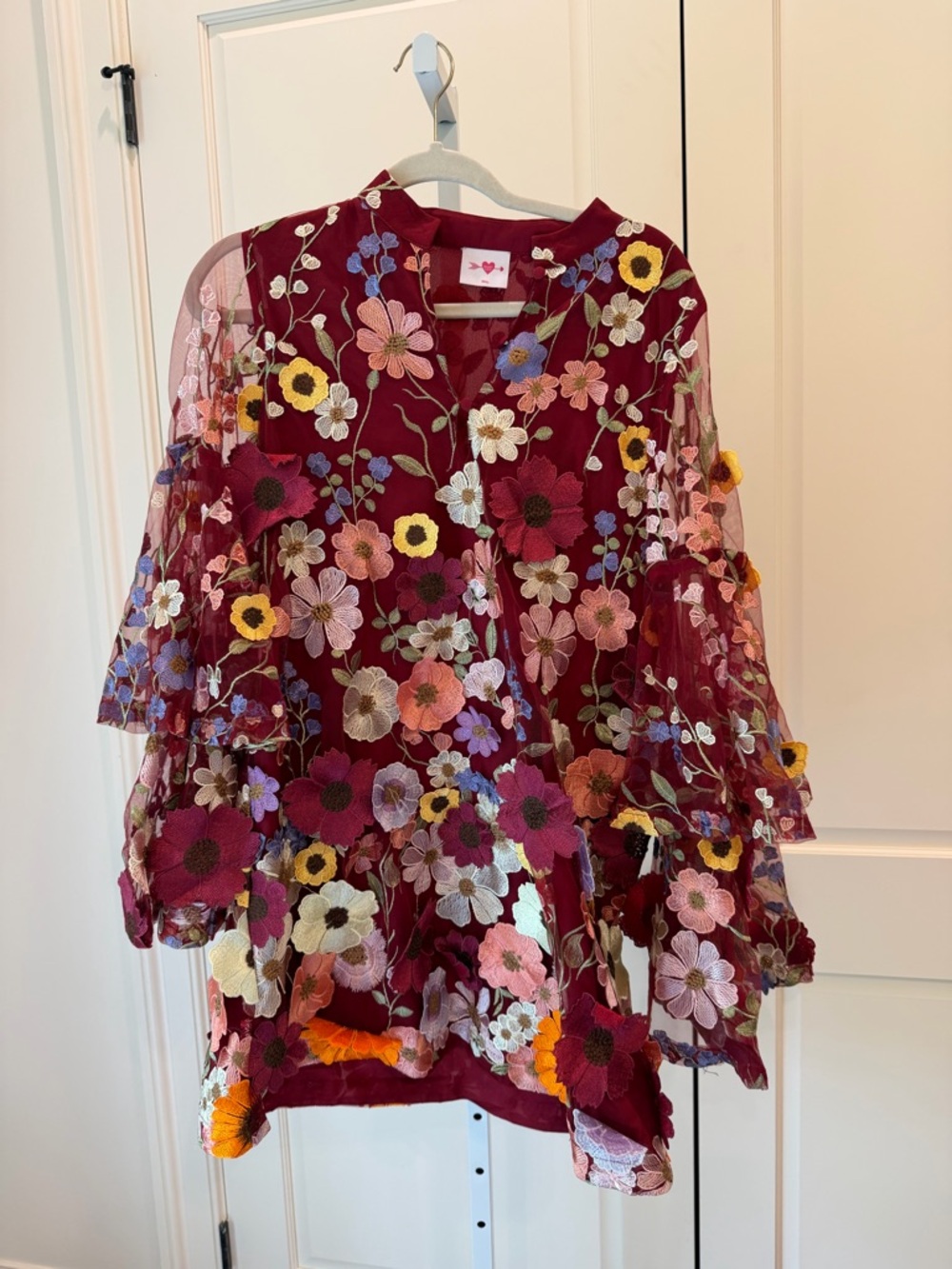 Buddy Love Gayle Wide Sleeve Mini Dress Applique Embroidered Flowers Solstice S - Picture 7 of 10